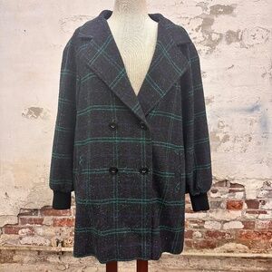 Vintage Spencer Douglas Plaid Wool Blend Pea Coat Size 16